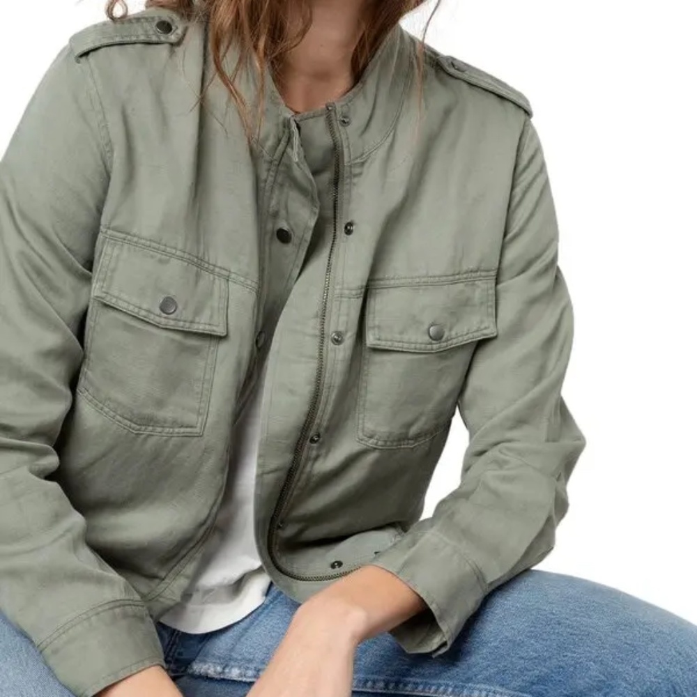 Rails Collins Cropped Military Jacket in Sage Green Size S Linen Blend!